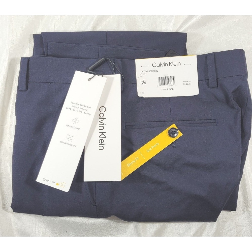 Calvin Klein Men's Jayden Wool Skinny Stretch Suit Pants - Navy 31Wx30L - $190